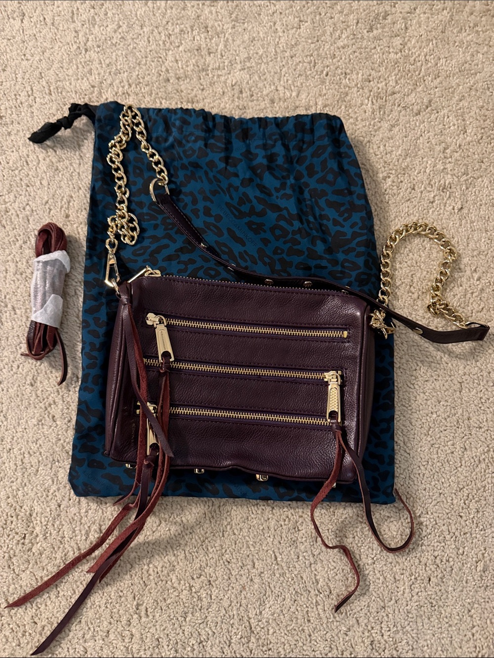 Rebecca Monkoff plum Leather Crossbody Bag with Gold Hardware